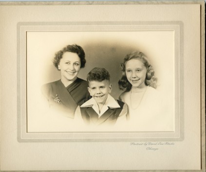 Ted with his mother Dorothy and his sister Trudy, about 1947.